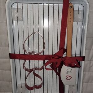 Rae dunn pan, cookie cutters, and mixer